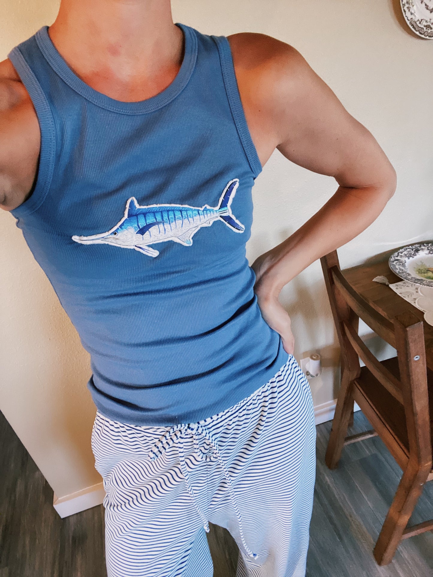Denim blue marlin tank