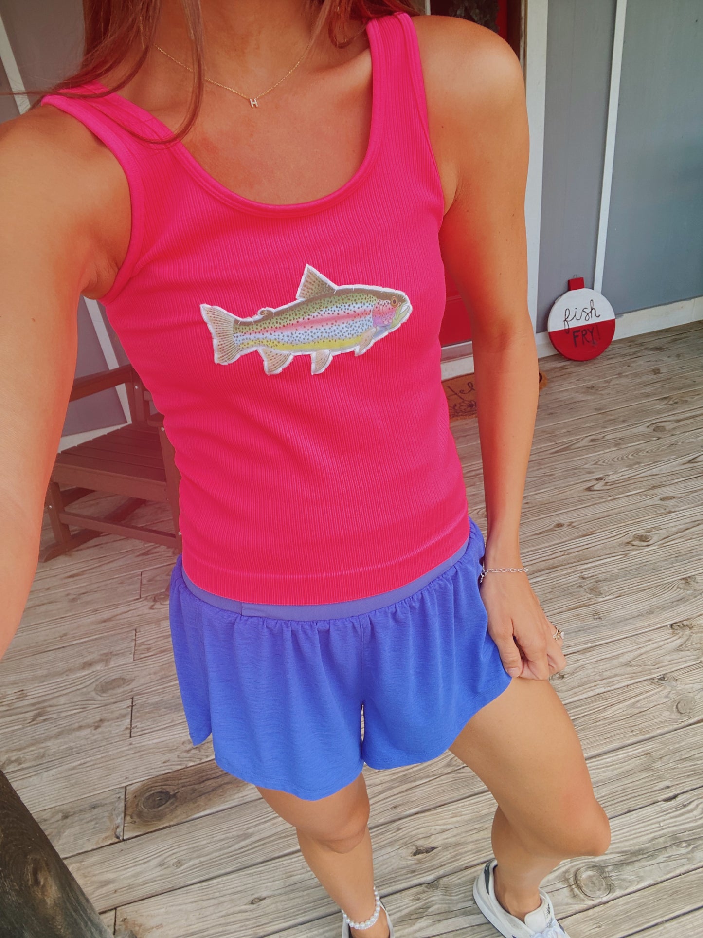 Hot pink trout ribbed tank
