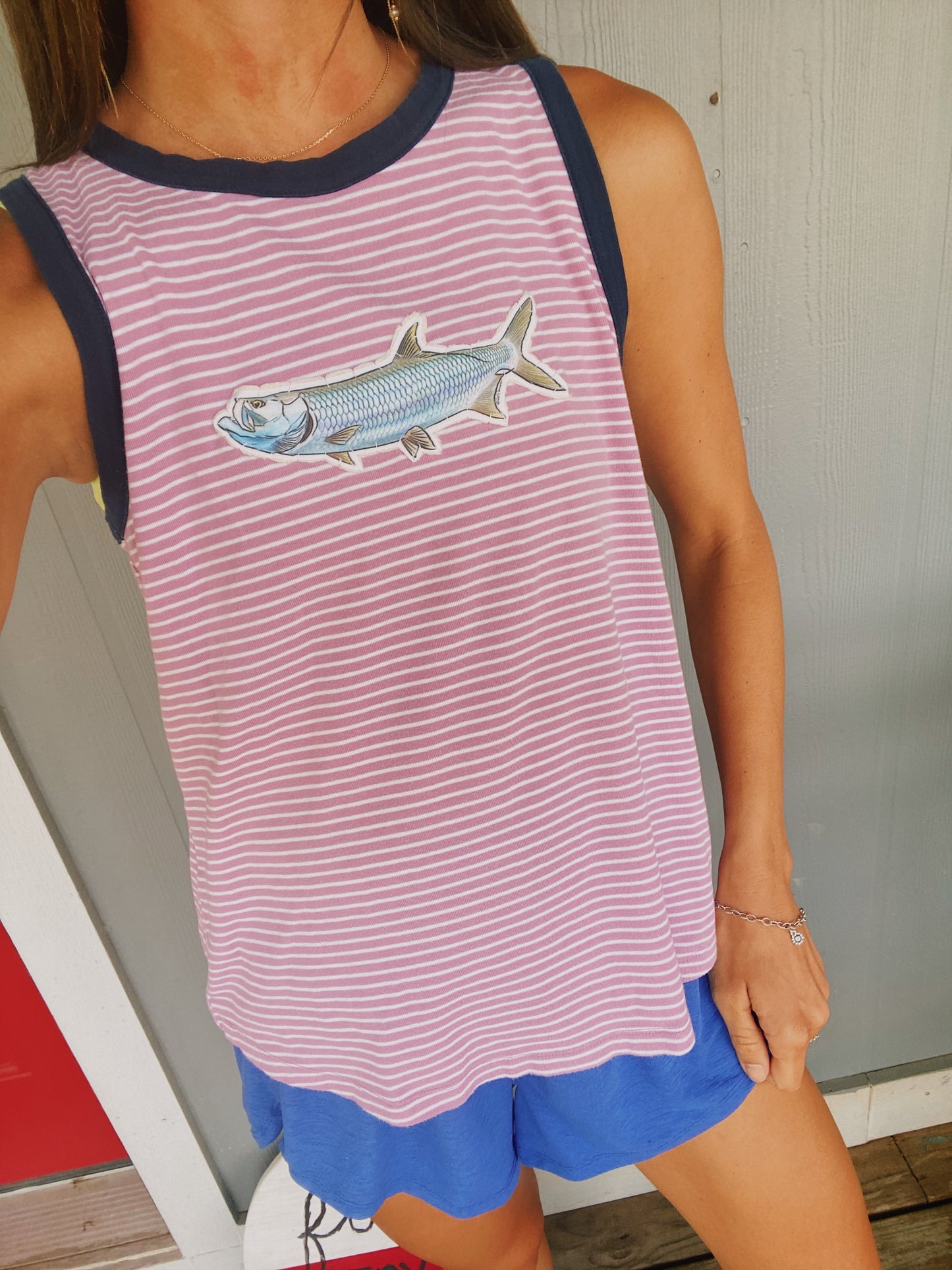 Stripe tarpon tank pink & navy combo