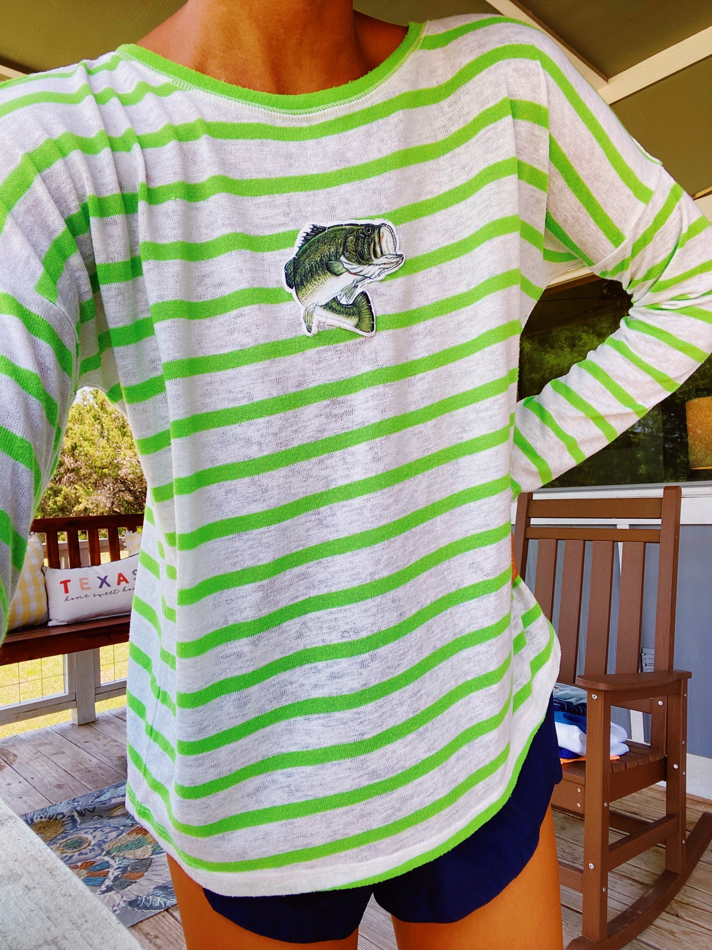 Striped green bass tee