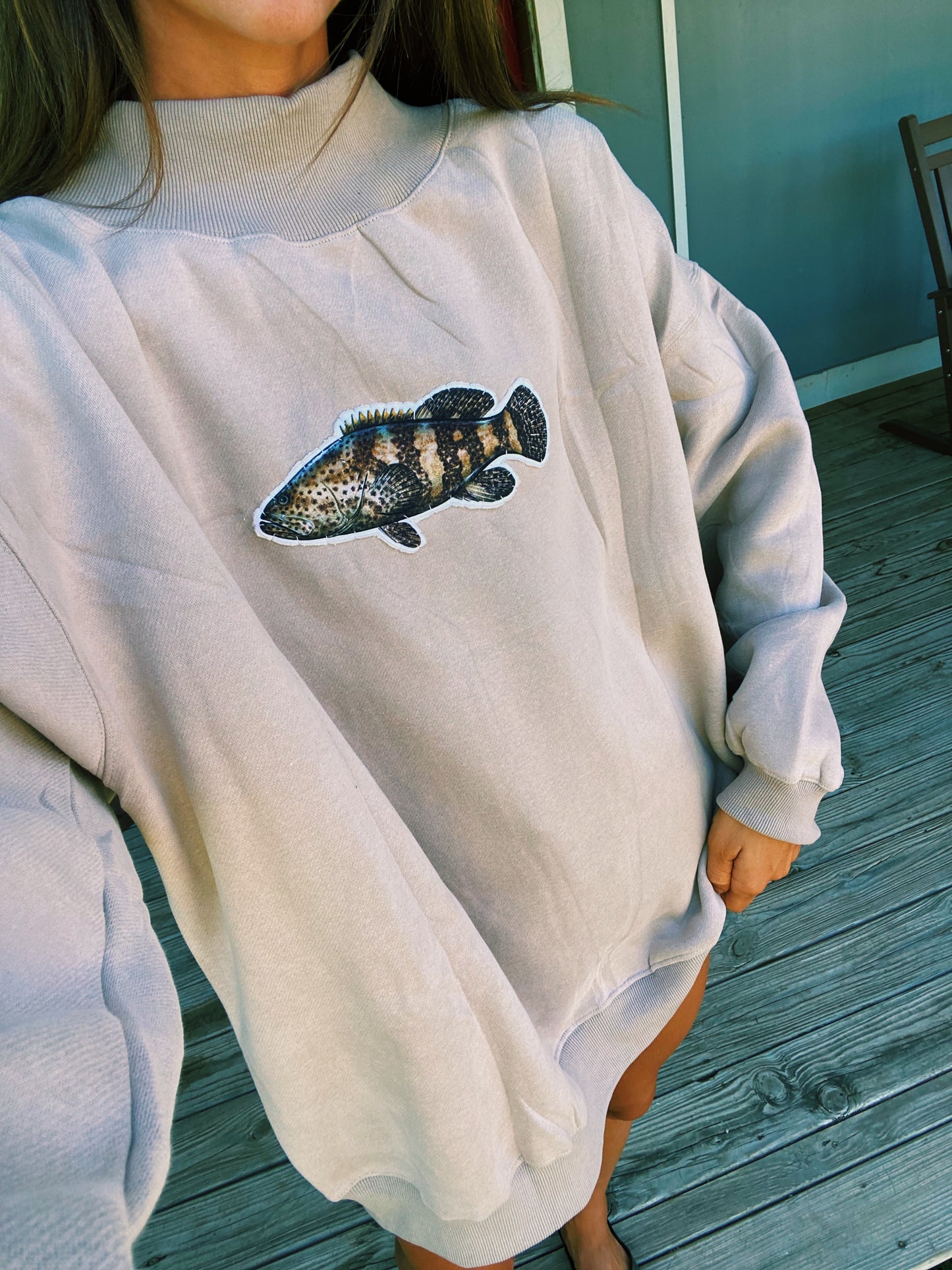 grouper mockneck in light brown
