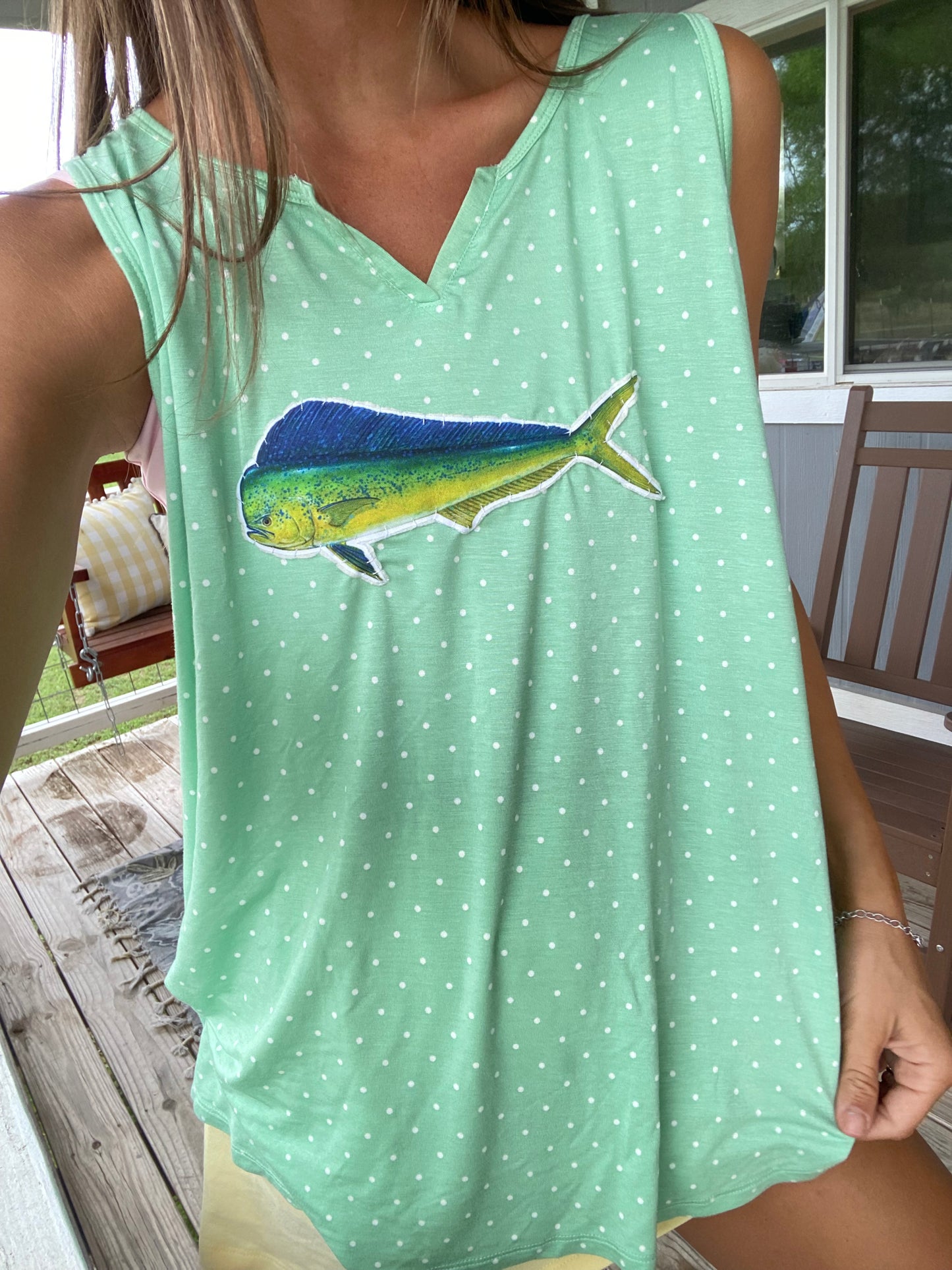 Mint polkadot mahi mahi tank