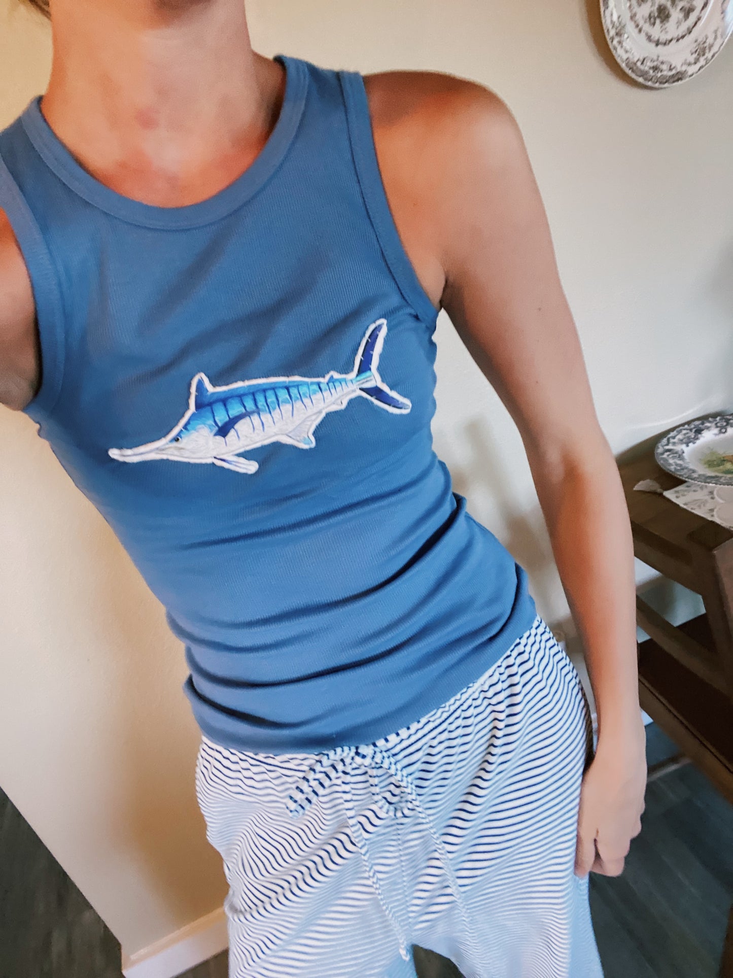 Denim blue marlin tank