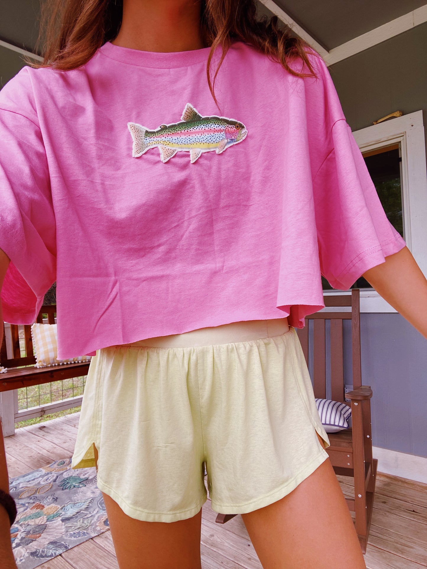 Pink boxy trout tee