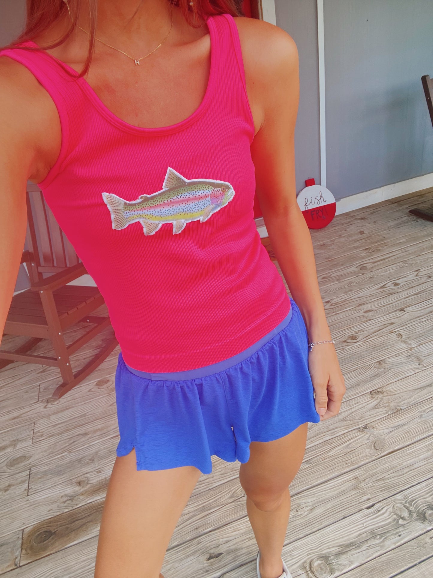 Hot pink trout ribbed tank