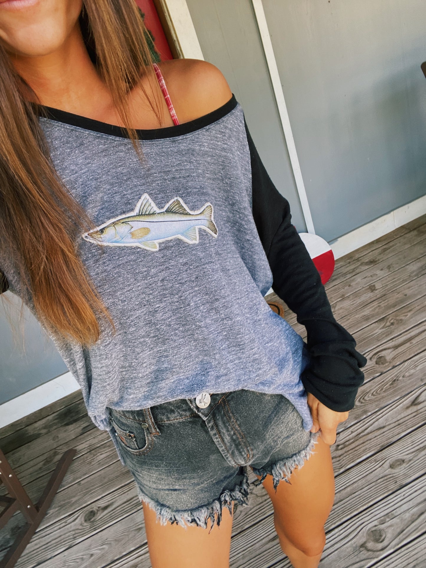 Dark grey colorblock snook tee