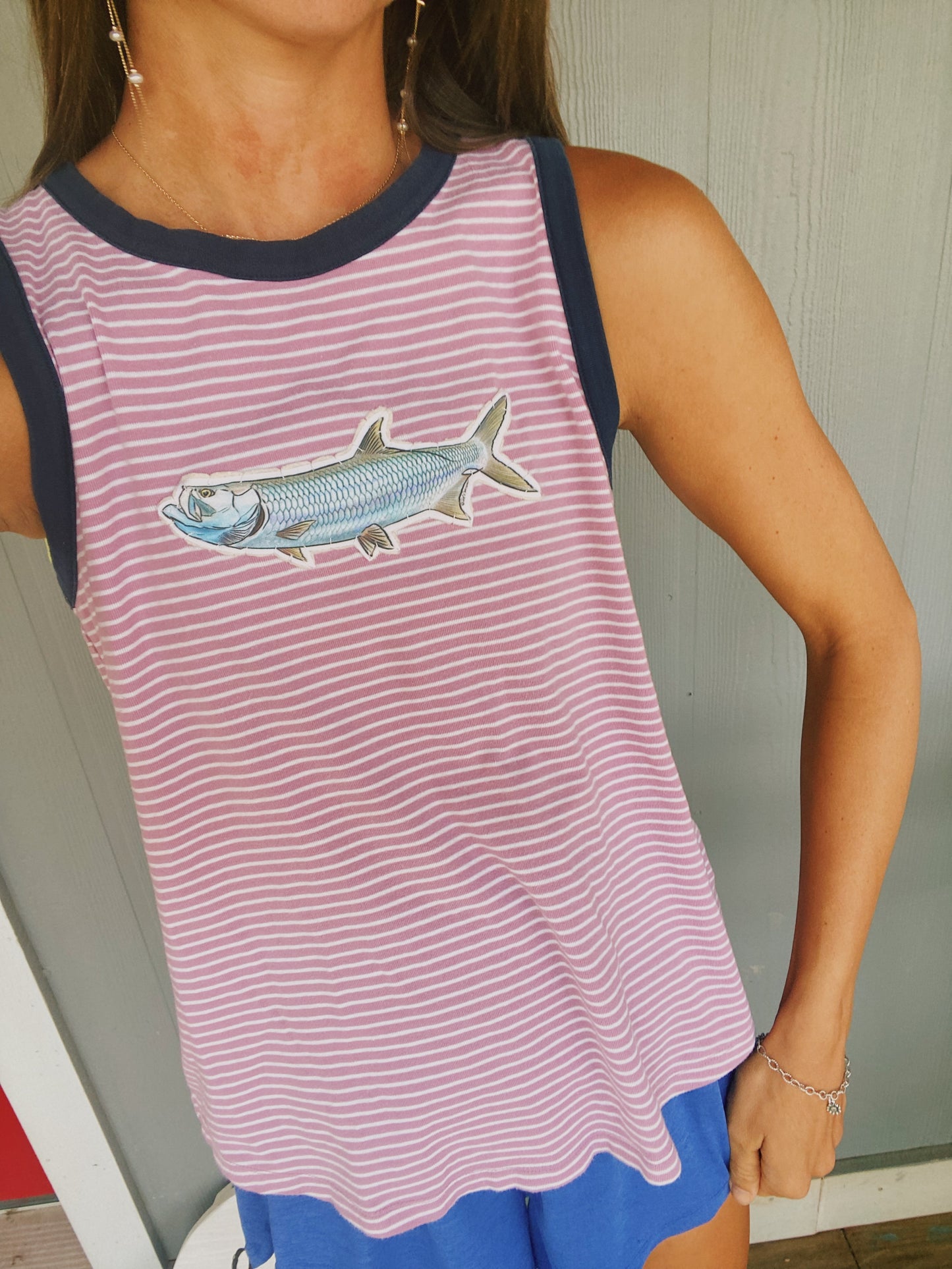 Stripe tarpon tank pink & navy combo
