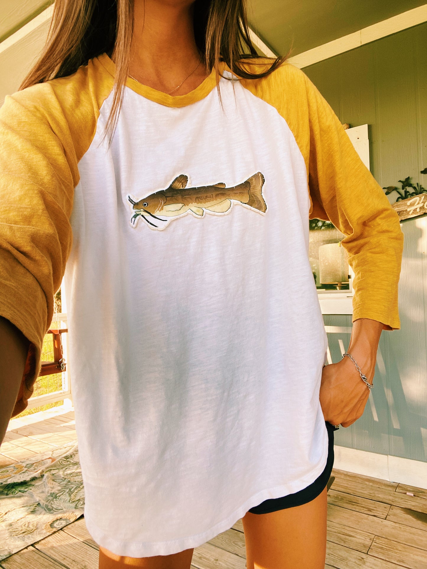 Yellow catfish colorblock tee
