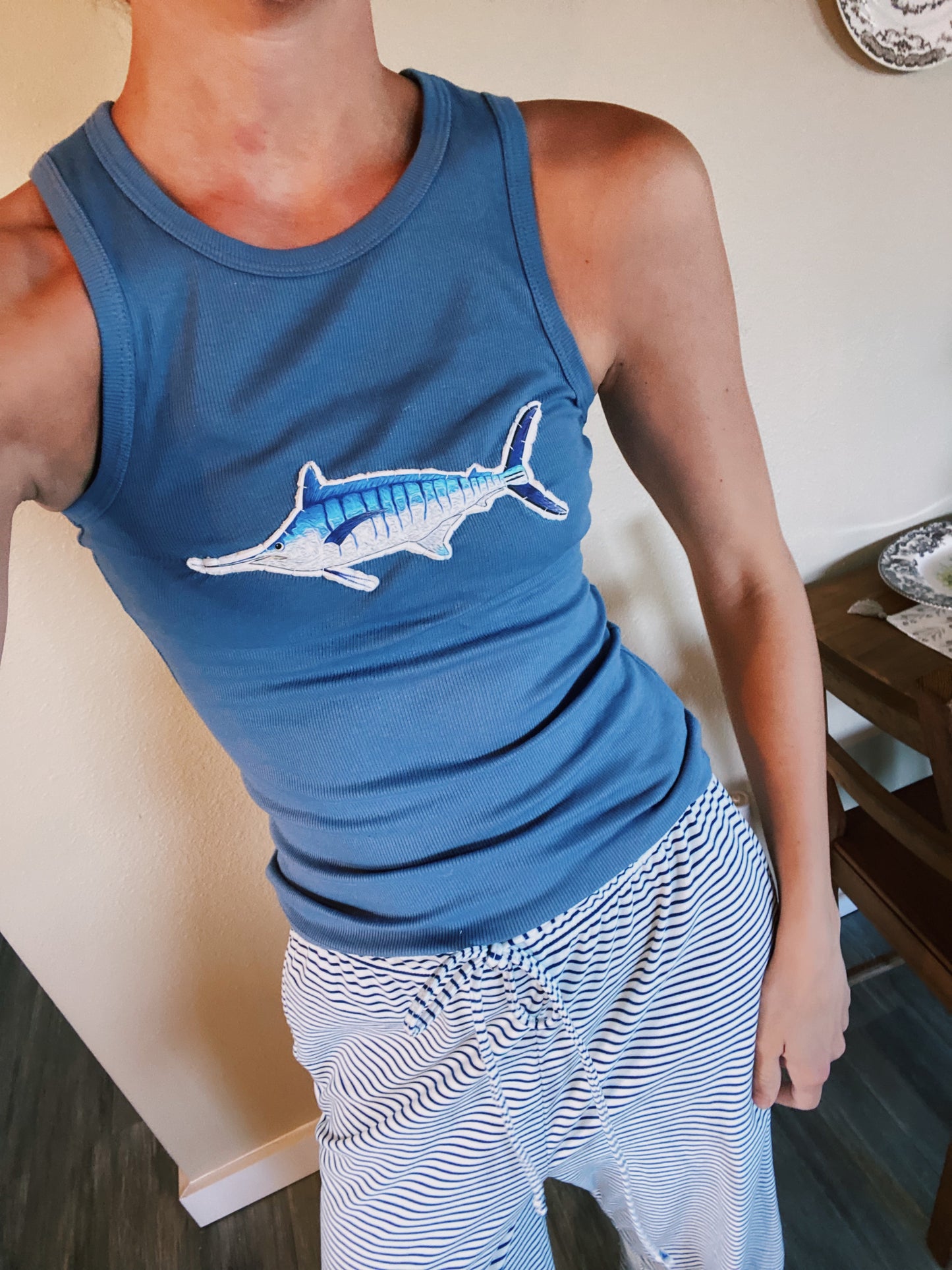 Denim blue marlin tank
