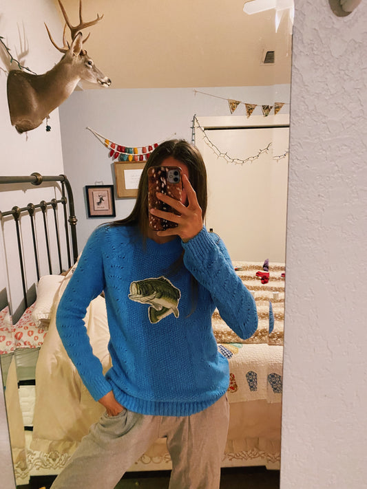 Bright blue bass sweater