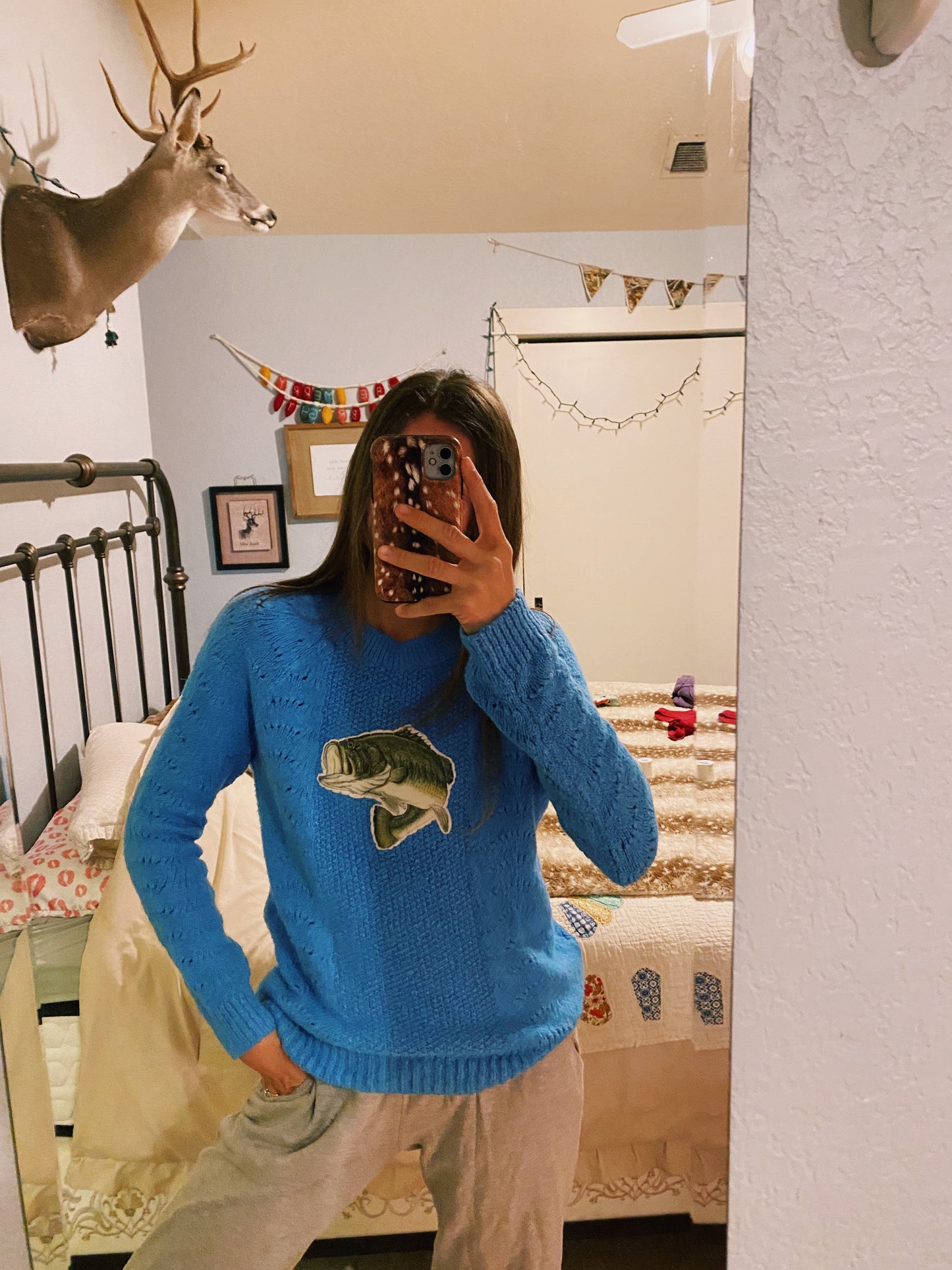Bright blue bass sweater