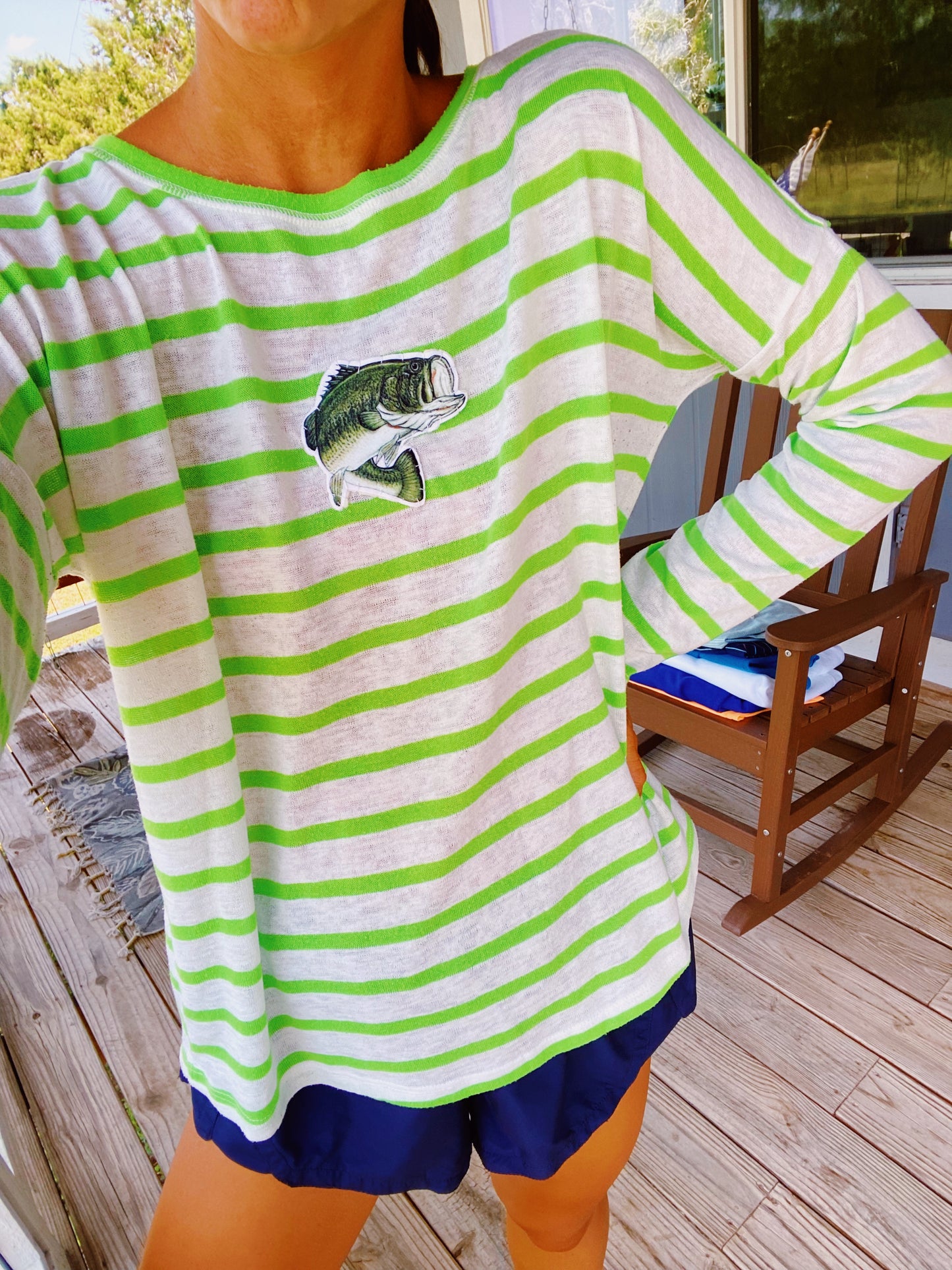 Striped green bass tee