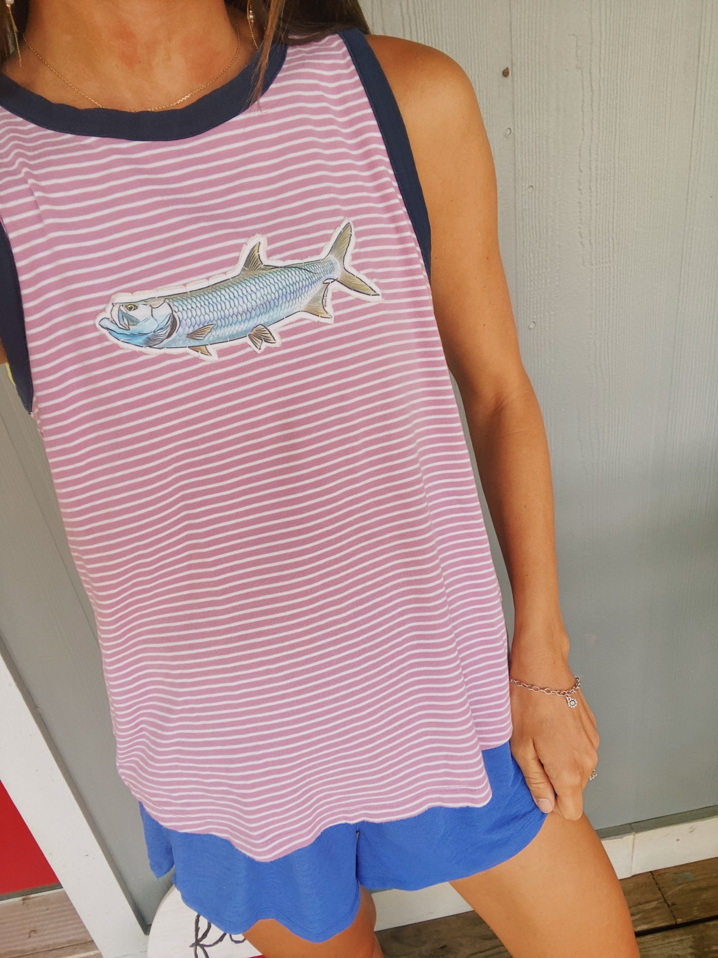 Stripe tarpon tank pink & navy combo