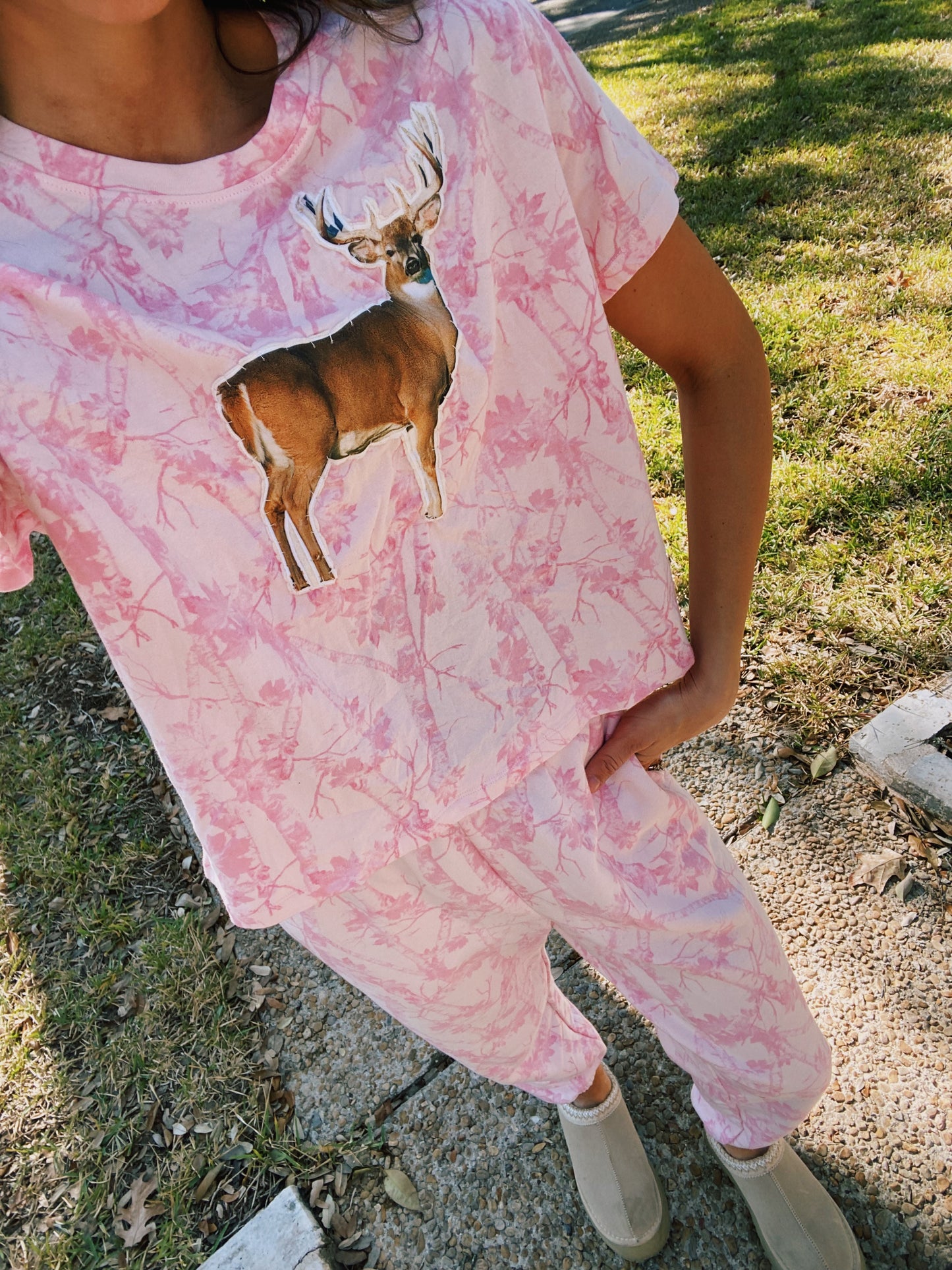 darlin deer pink camo pant set