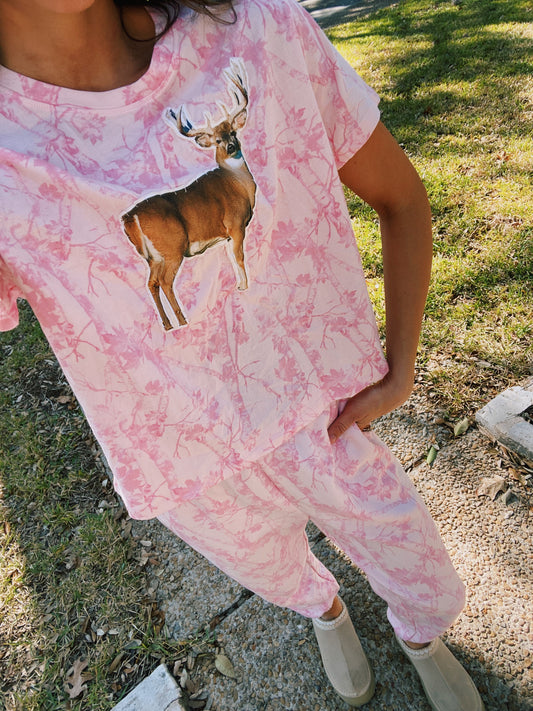 darlin deer pink camo pant set