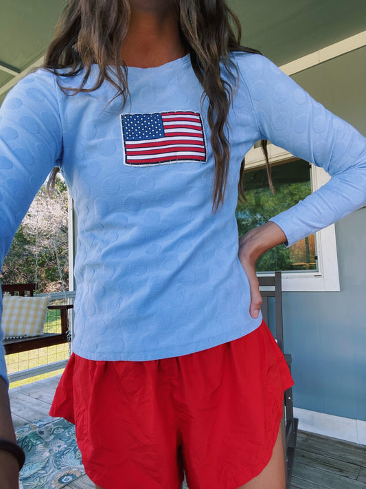 long sleeve polkadot flag tee