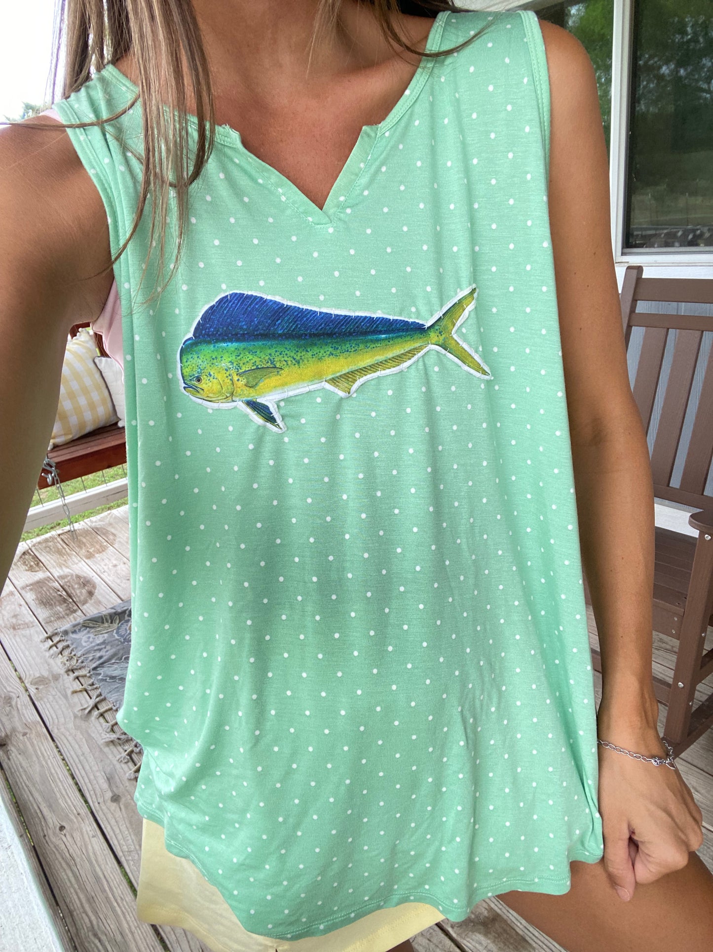 Mint polkadot mahi mahi tank
