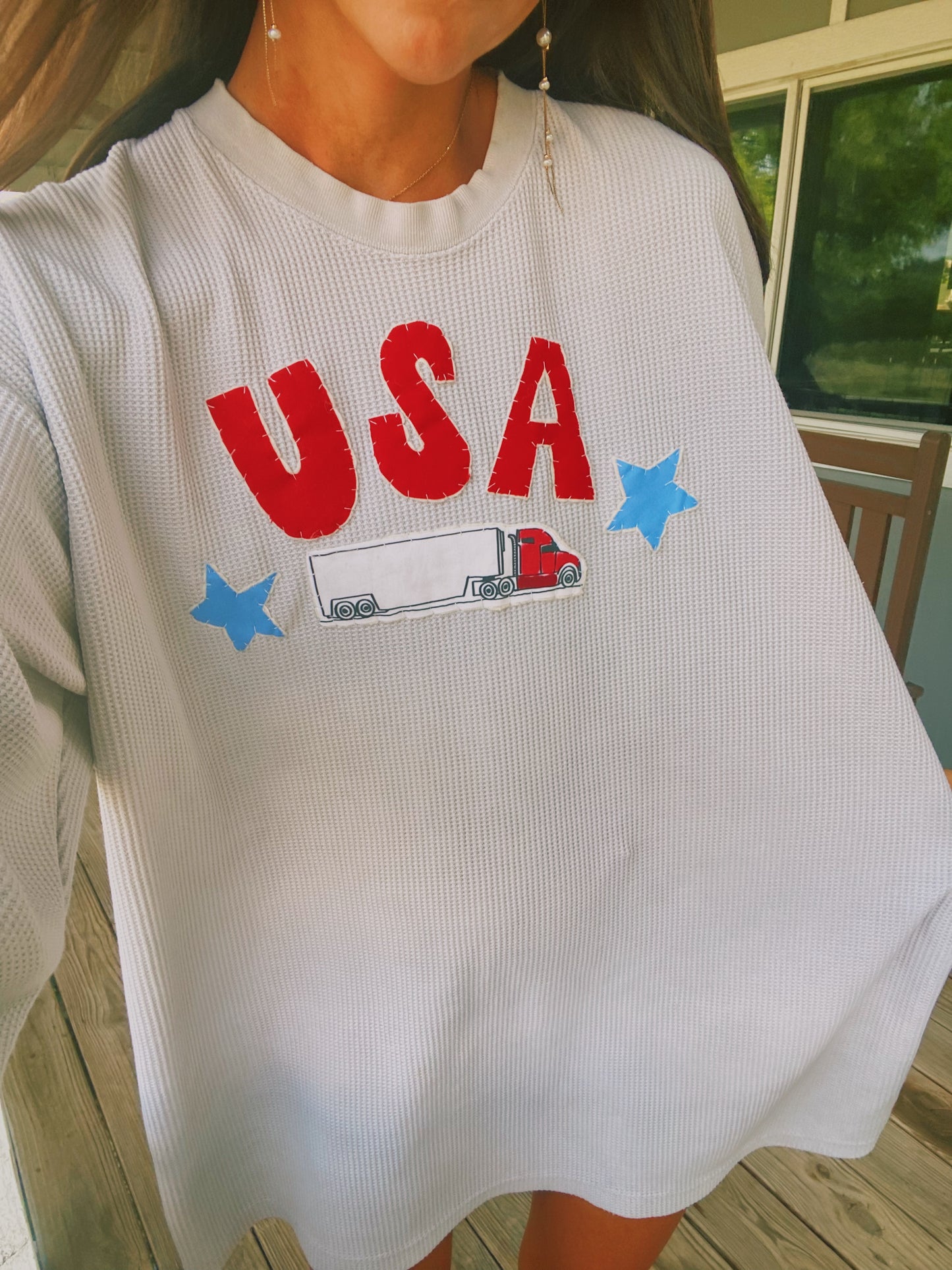 USA trucker waffle knit crew