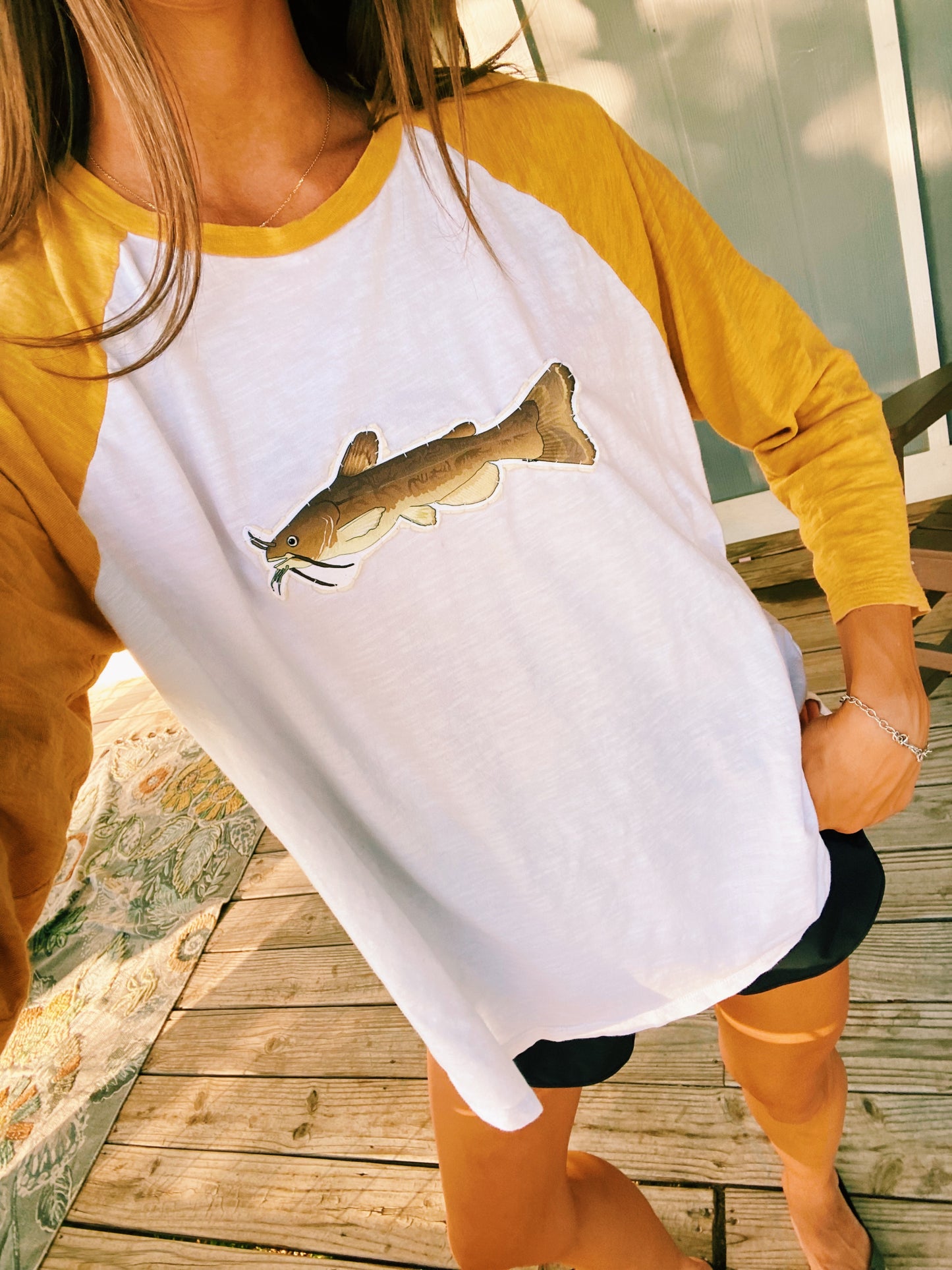 Yellow catfish colorblock tee