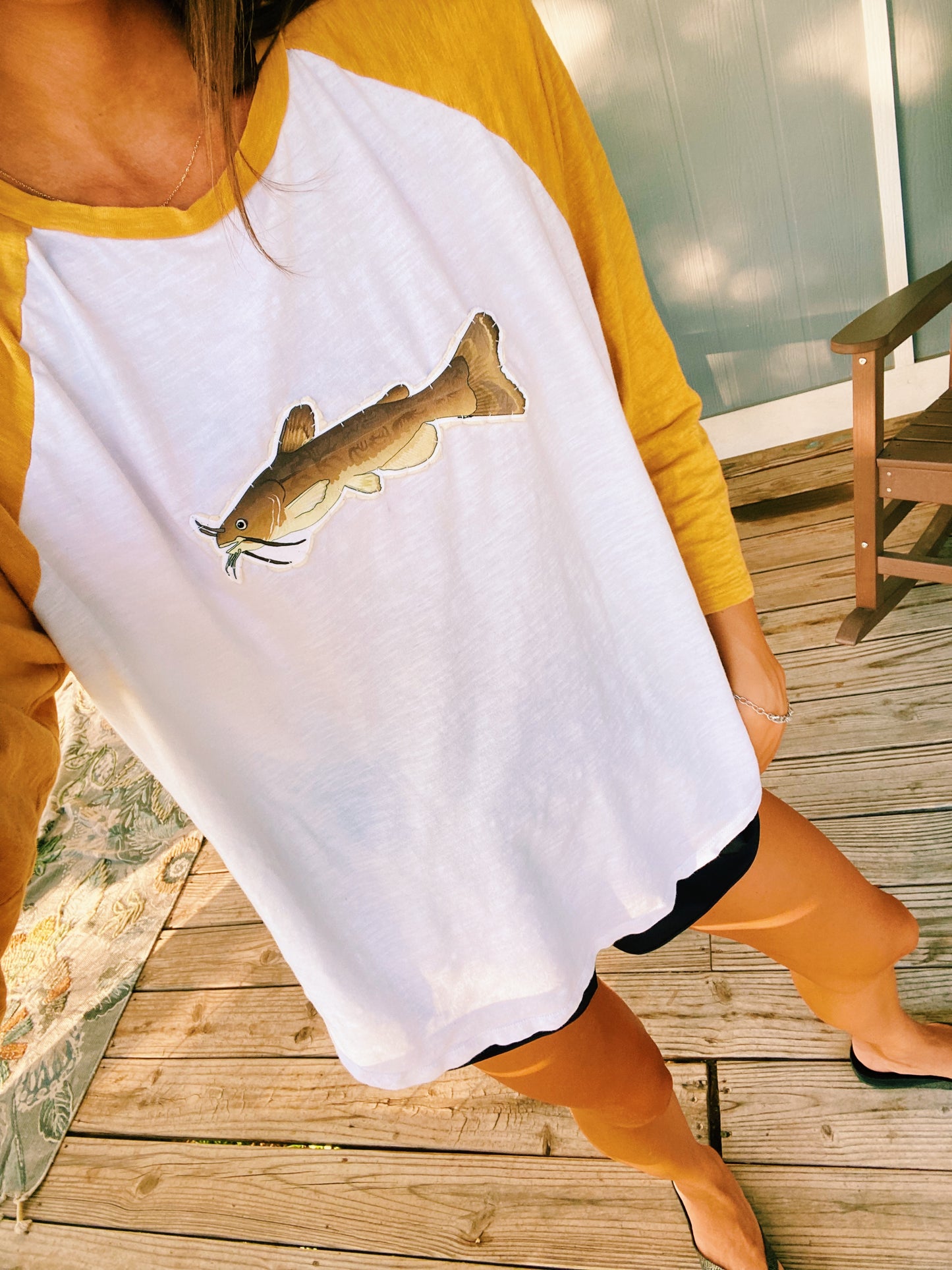Yellow catfish colorblock tee