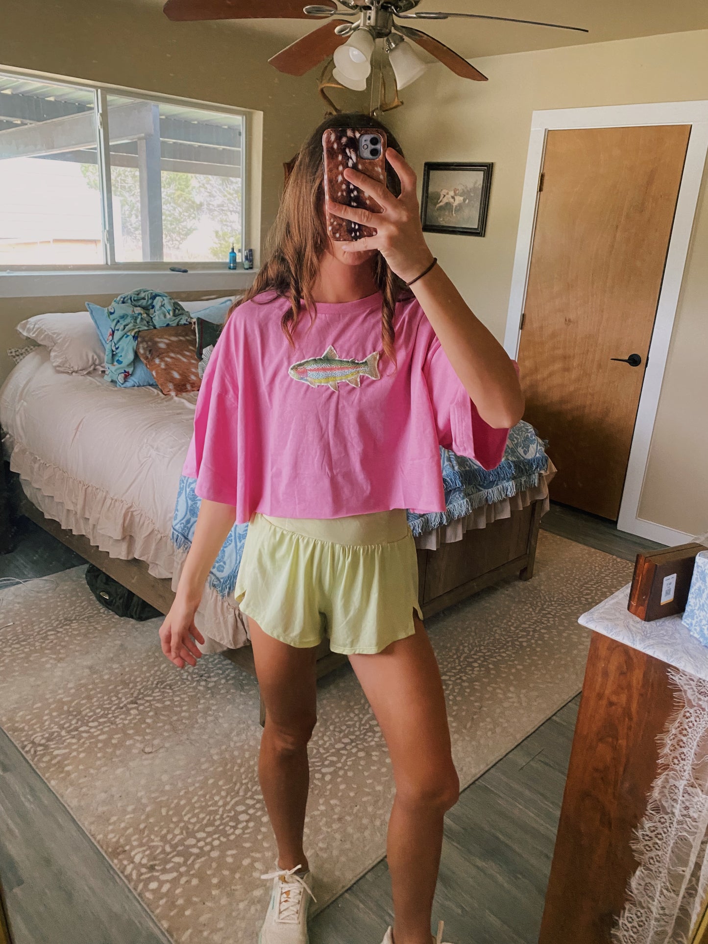 Pink boxy trout tee