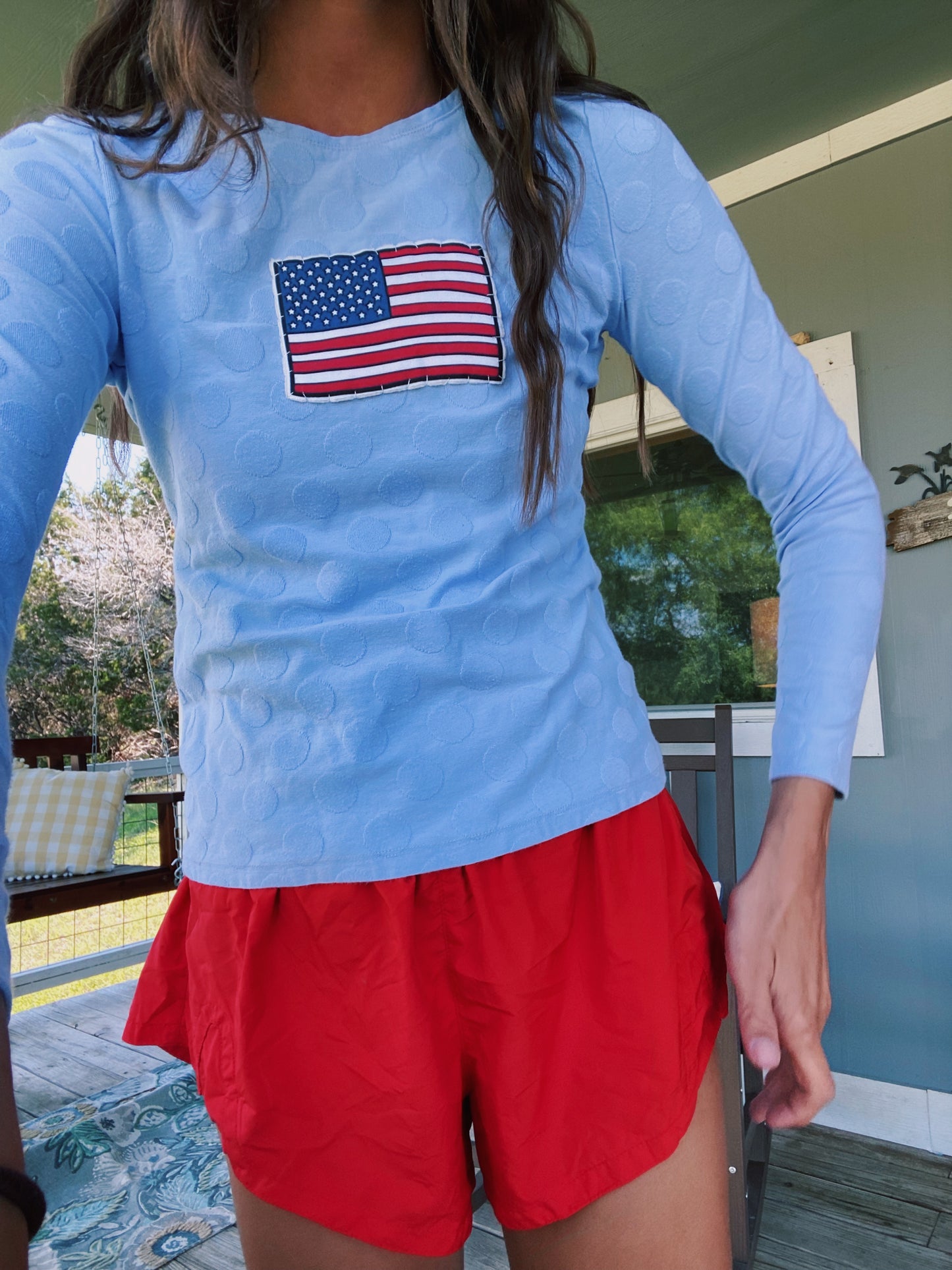 long sleeve polkadot flag tee